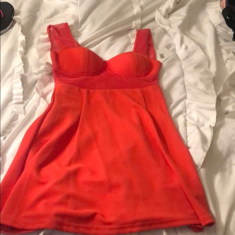 Red mesh netting dress